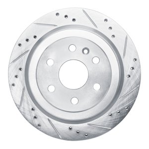 Cadillac SRX Brake Rotor (1) - Rear Right - R1 Concepts - Drilled & Slotted - Silver - `10-`16